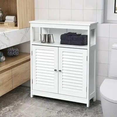 Image de Armoire de rangement pour salle de bain avec portes à lamelles