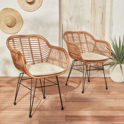 sweeek - 2er Set Sessel in Bambusoptik - Wondama - Beige