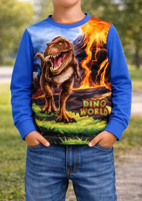 Produktbild von 83673 Dino Welt Jungen Langarmshirt Blau Gr. 98 – 100% Baumwolle – Kinder Longsleeve mit Dinosaurier-Motiv