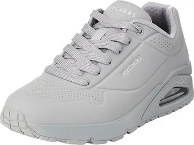A single gray Skechers sneaker is shown from a side-angle on a white background.