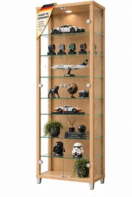 Produktbild von AGIONDA Standvitrine mit LED-Beleuchtung, Glasvitrine und Sammlervitrine mit 7 verstellbaren Glasböden, 172 cm, Braun