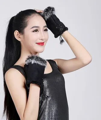 Produktbild von Mädchen Frauen Winter Mode Warme Faux Kaninchen Pelz weiche fingerlose Handschuhe Handschuhe MTS - (schwarz)