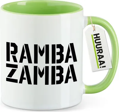 Produktbild von Huuraa Kaffeetasse Rambazamba Schriftzug 330ml Grün Keramik Kaffeebecher Geschenkidee