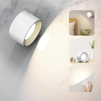 Produktbild von Wandleuchte, Wandlampe mit USB-Ladeanschluss 3 Farbmodi 3 Helligkeitsstufen Led Wandleuchte Innen 360° drehbare Touch Control Wandlampen Kabellose