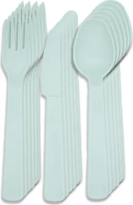 Produktbild von Besteck Mehrweg Party Camping Gabel Messer Löffel Kunststoff Plastik Set 18-Teilig
