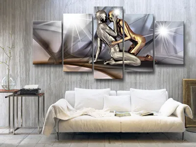 Produktbild von Akustikbild Figuren Liebe 200x100 cm Bilder Akustikschaum Hochleistungsschallabsorber Schallschutz Leinwand 5 tlg Wandbild Raumakustik Schalldämmung Kuss h-A-0019-b-m