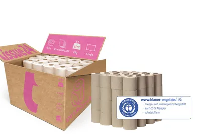 Produktbild von Tissue24 Toilettenpapier Recycling 1-lagig – 64 Rollen à 400 Blatt | Für öffentliche & stark frequentierte Sanitärbereiche