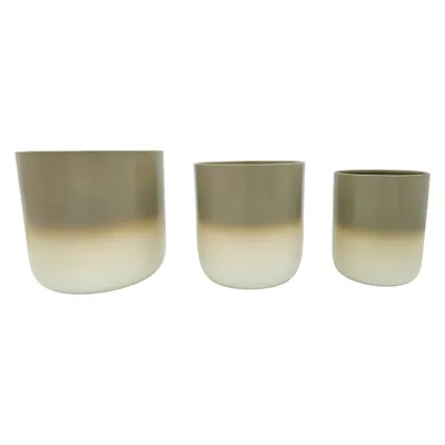 Produktbild von Pflanztopf Übertopf Blumentopf 3er Set Metalltopf creme beige rund Pflanzenübertopf