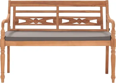 Image de vidaXL Banc Batavia avec coussin gris foncé 120 cm teck massif