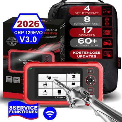 Produktbild von LAUNCH CRP129EVO V3.0 OBD2 Diagnosegerät Auto,4 System Diagnosegerät Auto mit 8 Reset, Auslesegerät Auto Check Engine/ABS/SRS/Getriebe Auto Diagnosege