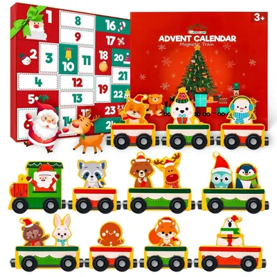 Produktbild von Adventskalender Holz Eisenbahn für Kinder mit 24 Geschenken, Magnetisch