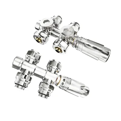 Produktbild von S'AFIELINA Multiblock Set für Heizkörper Anschlussarmatur, Chrom (2 St) Thermotstat Hahnblock Ventil Heizungszubehör Eck- und Durchgangsform