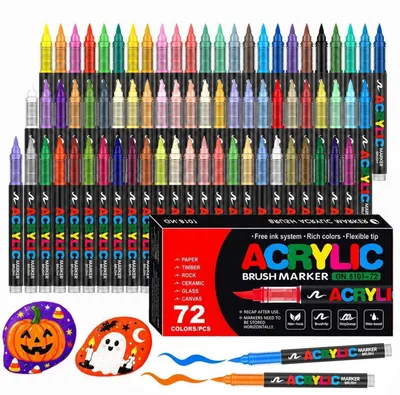 Immagine prodotto di Pennarelli acrilici, 72 colori, resistenti all'acqua, a base d'acqua, ideali per la pittura su pietra, legno, vetro e tessuto