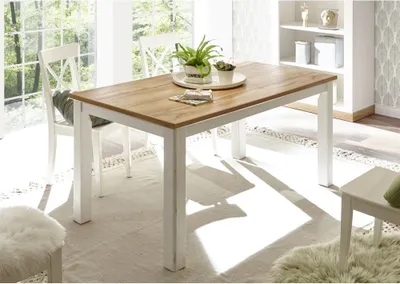 Produktbild von Landhaus Esszimmer-Tisch LINARES-61 in Pinie weiß / Wotan Eiche Nb. - B/H/T ca.: 158/76/88 cm