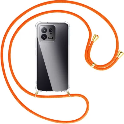 Produktbild von Handykette Backcover-Schutzhülle mit Band (Metall goldfarben) für Xiaomi 13 (6.28'') - neonorange