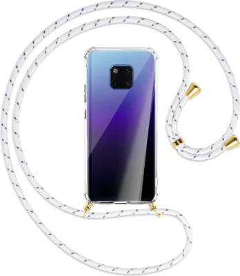 Produktbild von Handykette Backcover-Schutzhülle mit Band (Metall goldfarben) für Huawei Mate 20 Pro - weiß/grau