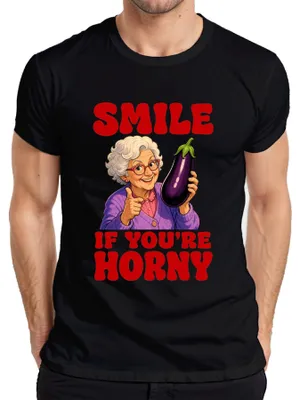 Produktbild von Smile If You're Horny Oma Aubergine Witzig Statement Sarkasmus Herren T-Shirt, Schwarz, XL