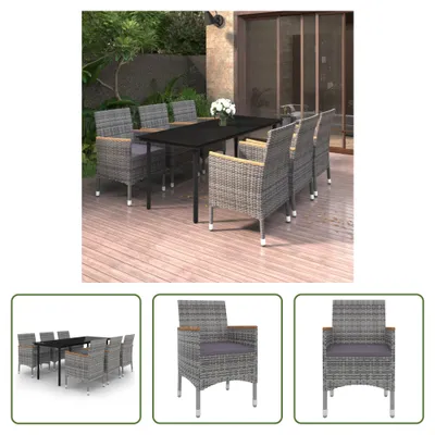 Produktbild von The Living Store 7-tlg. Garten-Essgruppe mit Kissen Poly Rattan und Glas