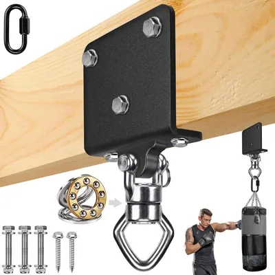 Obrázek produktu pro TRANKIELO® - Držák na boxovací pytle, otočný o 360° - Nosnost 455 kg - Ocelová konstrukce, černá barva - Ideální pro boxovací pytle a závěsné křesla
