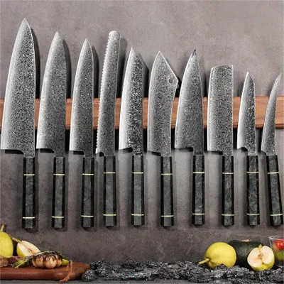 Produktbild von Tsuriko Damast Küchenmesser Set – 10-teilig in Schwarz KP37460