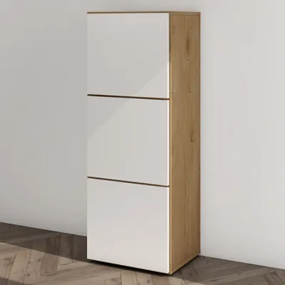Produktbild von Mai & Mai Schuhschrank Schuhkommode mit 3 Schränken BTH: 45x36x120 cm Schuhregal Möbel in Kerneiche + Weiß matt Schuhschrank02