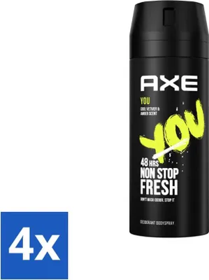 Immagine prodotto di Ax - Deodorante spray per il corpo - 48 ore di freschezza - You - Cool Vetiver & Amber - 150 ml - Confezione risparmio - 4 pezzi