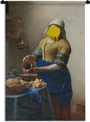 Produktbild von MuchoWow® Wandteppich Wandbehang Milchmädchen - Johannes Vermeer - Gemälde 90x135 cm Tapisserie Dekoration Wandtuch - Baumwolle - Wandskulptur