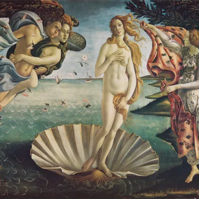Obrázok produktu pre Sandro Botticelli art print maľba - Zrodenie Venuše, 1483-1485 (100 x 100 cm)