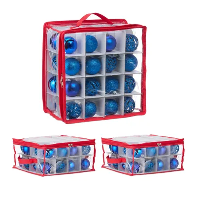 Immagine prodotto di Scatola portaoggetti a forma di pallina di Natale Relaxdays, set da 3, 32 scomparti ciascuna, A x L x P: 16 x 32 x 32 cm, scatola a forma di pallina, trasparente/rossa