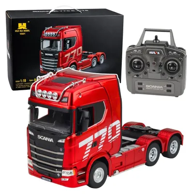 Image de Camion télécommandé Scania Huina 1501, rouge, échelle 1:18