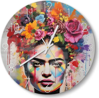 Produktbild von DEQORI Glasuhr Ø30 cm Zahlen 'Blumen der Muse' Wanduhr Glas Uhr Design leise Küchenuhr