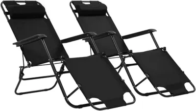 Produktbild von 2 klappbare Sonnenliegen mit Fußablage in Schwarz