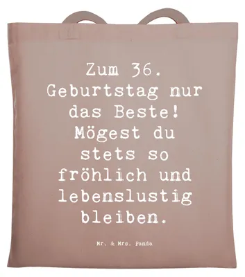 Produktbild von Mr. & Mrs. Panda Jutebeutel Spruch 36. Geburtstag - Braun Pastell - Geschenk, Tasche, einzigartig, unvergesslich, Geburtstagsparty, Glückwunsch, Lebensfreude, Jutetasche