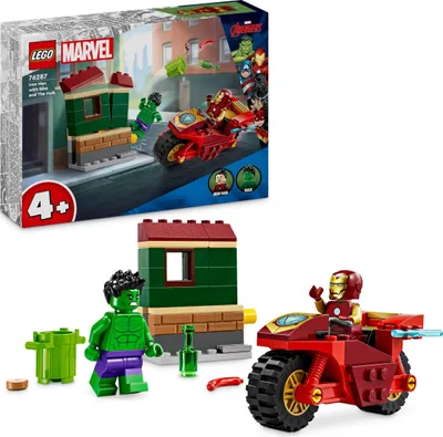 Immagine prodotto di LEGO Marvel Iron Man con moto e Hulk, gioco di costruzioni di supereroi per bambini, playset da collezione con moto e minifigure, regalo per bambine e bambini dai 4 anni in su 76287