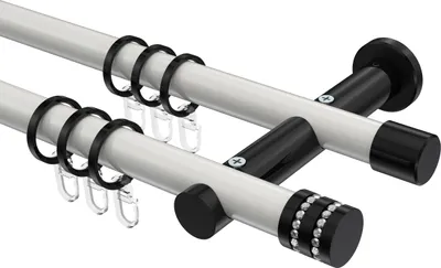 Produktbild von Interdeco Gardinenstange / Vorhangstange Weiß / Schwarz, Typ Platon Estana (Glitzerkappe), 20 mm Ø 2-läufig, 140 cm