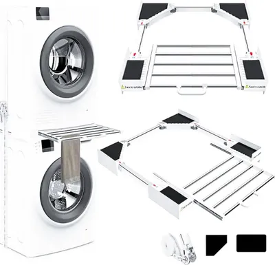 Produktbild von NIUXX Zwischenbaurahmen mit Wäscheleine, verbindungsrahmen waschmaschine trockner universal, Verbindungsrahmen Zwischenbausatz mit ausziehbarer Handtuchhalter, Einstellbare Größe(53-68cm)