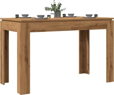 A wooden dining table is shown from the front.