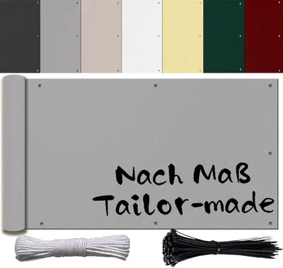 Image de Barrière de protection pour balcon, en plastique avec œillets, de 80 à 120 cm, de couleur grise, pour balcon et terrasse