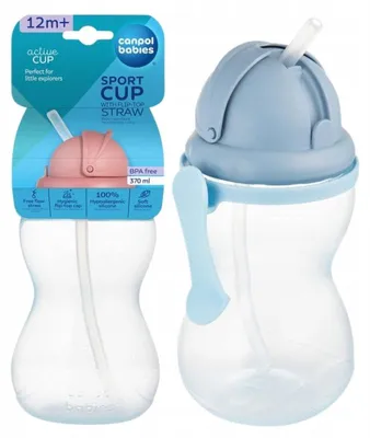 Obrázok produktu pre CANPOL BABIES Športová fľaša so silikónovou slamkou 370ml 12m+ modrá