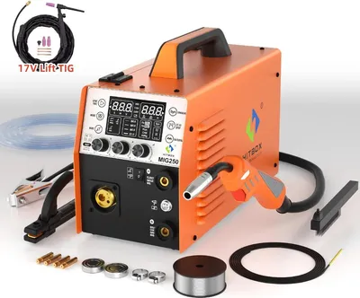 Produktbild von MIG/MAG Schweißgerät - MIG250 - 250A - 3‑in‑1 MIG/MMA/WIG (Lift‑TIG) - Gas & Gaslos - 2T/4T - IGBT‑Inverter - Mit 17V TIG‑Brenner - Graubraun