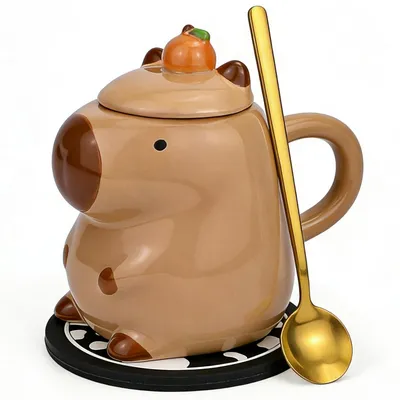 Productafbeelding van Capybara mok, 450 ml, met deksel, keramiek, koffiemok, theemok, cadeau