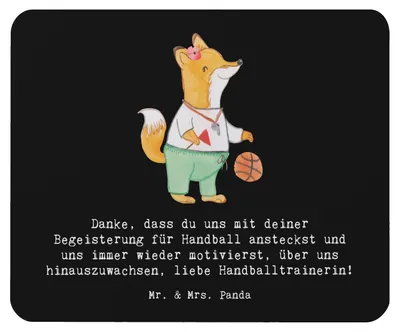 Produktbild von Mr. & Mrs. Panda Mauspad Handball Trainerin Dankeschön - Schwarz - Geschenk, mousematte, Mouse Pad, Wertschätzung, pc mousepad, Danksagung, hartes Training, Leidenschaft