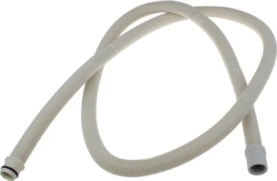 A white, flexible, corrugated hose with connectors on both ends, isolated on a white background.