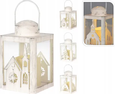Zdjęcie produktu dla Latarnia świąteczna ozdobna ze świecą LED biała 16x10 cm 1szt