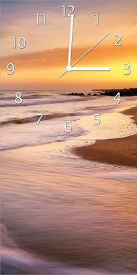 Produktbild von Wallario Design Wanduhr bedruckt, Größe 30 x 60 cm, Motiv: Sonnenuntergang am Strand - Abendspaziergang