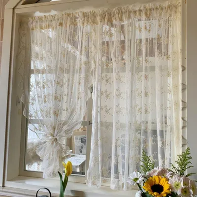 Produktbild von Kurze Transparente Vorhänge mit Blumenstickerei 175x130 cm