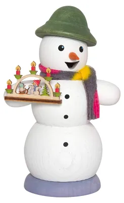 Räucherfigur Schneemann mit Schwibbogen, Holz, 13 cm