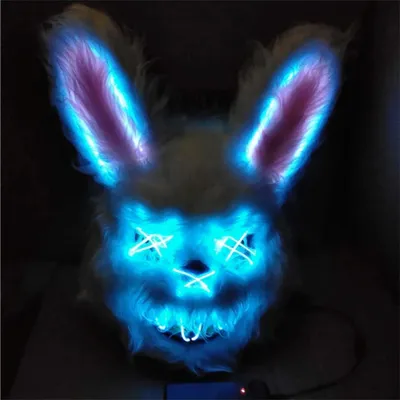 Produktbild von TK Gruppe Timo Klingler Horror Hase LED Grusel Maske - wie aus Purge steuerbar, Gesicht leuchtend, für Halloween, Fasching & Karneval als Kostüm für Herren & Damen (LED Horror Hase)