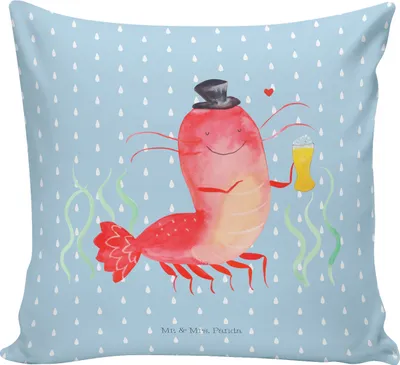 Produktbild von Mr. & Mrs. Panda kissen bedruckt Hummer Weizen - Blau Pastell - Geschenk, Bier, Kuschelkissen, Sofa, Meer, Dekokissen, Gasthaus, 40x40, Junggeselle, Garnelen, Deko