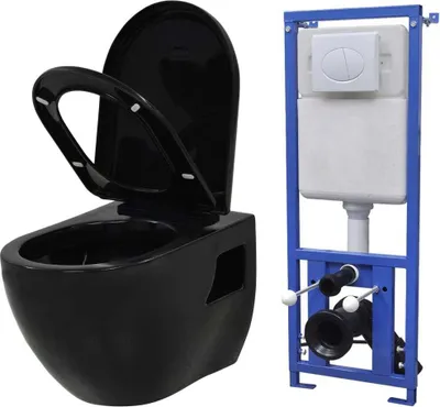 Produktbild von Hänge-Toilette mit Einbau-Spülkasten Keramik Schwarz